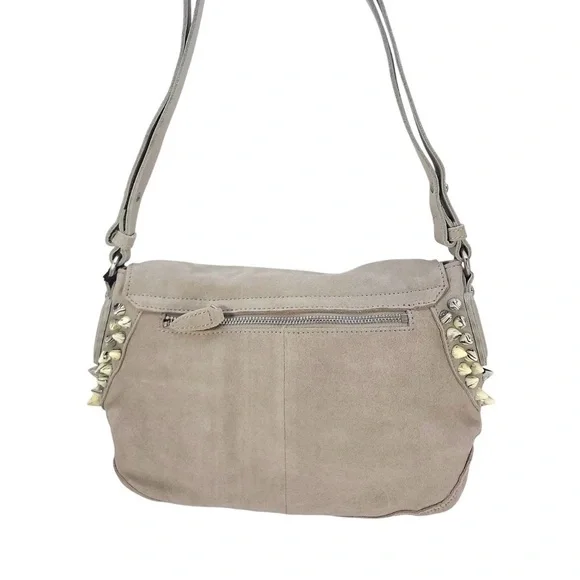 Liebeskind Hyena Grey Light Taupe Suede - Leather Studded Shoulder Bag - Purse - Picture 3 of 14